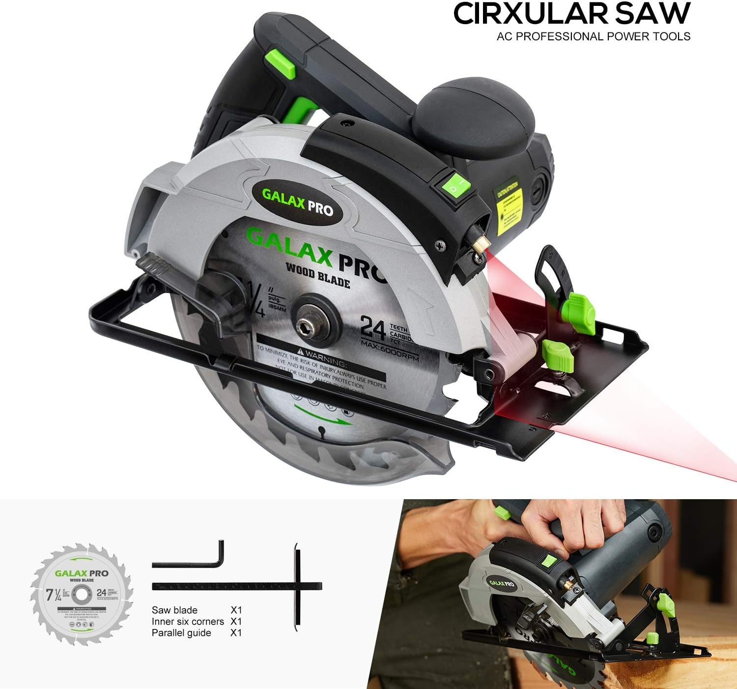Duplex Pro 76321L Cirkelzaag, 1400 W, 5500 tpm, geleiderail, lemmet 185 mm, maximaal 62 mm (90 graden), 46 mm (45 graden), parallelaanslag, elektrische zaag voor hout, kunststof en metaal.