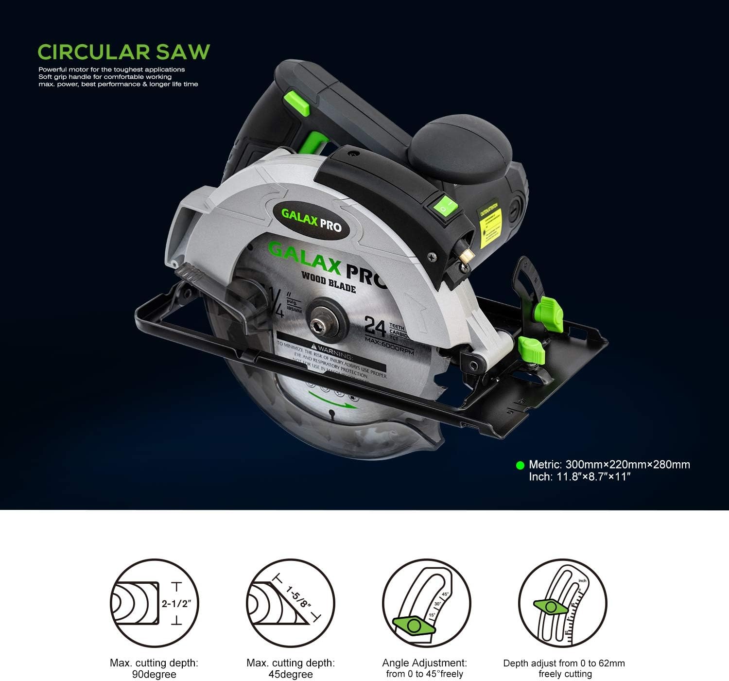 Duplex Pro 76321L Cirkelzaag, 1400 W, 5500 tpm, geleiderail, lemmet 185 mm, maximaal 62 mm (90 graden), 46 mm (45 graden), parallelaanslag, elektrische zaag voor hout, kunststof en metaal.
