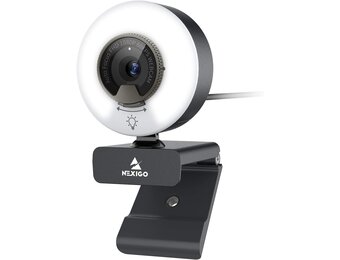 NexiGo N960E 60FPS autofocus 1080p webcam met 2 stereo microfoon, ringlicht en afdekking, USB-camera voor het streamen van online cursussen, compatibel met Zoom/Skype/Teams, PC Mac Laptop Desktop