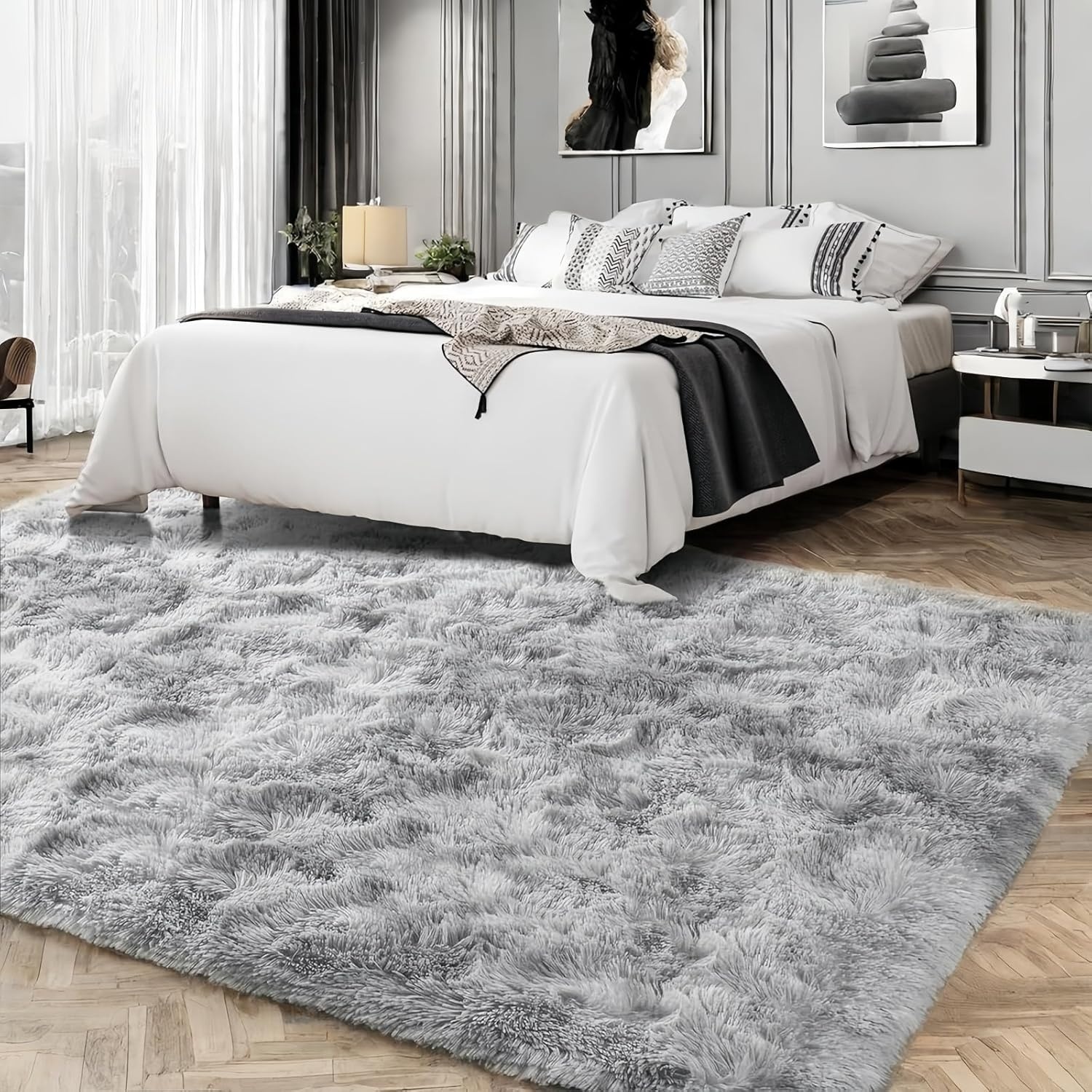 SUBEEN Modern Woonkamer Vloerkleed Langpolig Zacht Vloerkleed Rechthoekig Vloerkleed Luxe Vloerkleed Gezellige Woonkamer Meisjes Kinderen Antislip Vloerkleed (Lichtgrijze, 80x160cm)