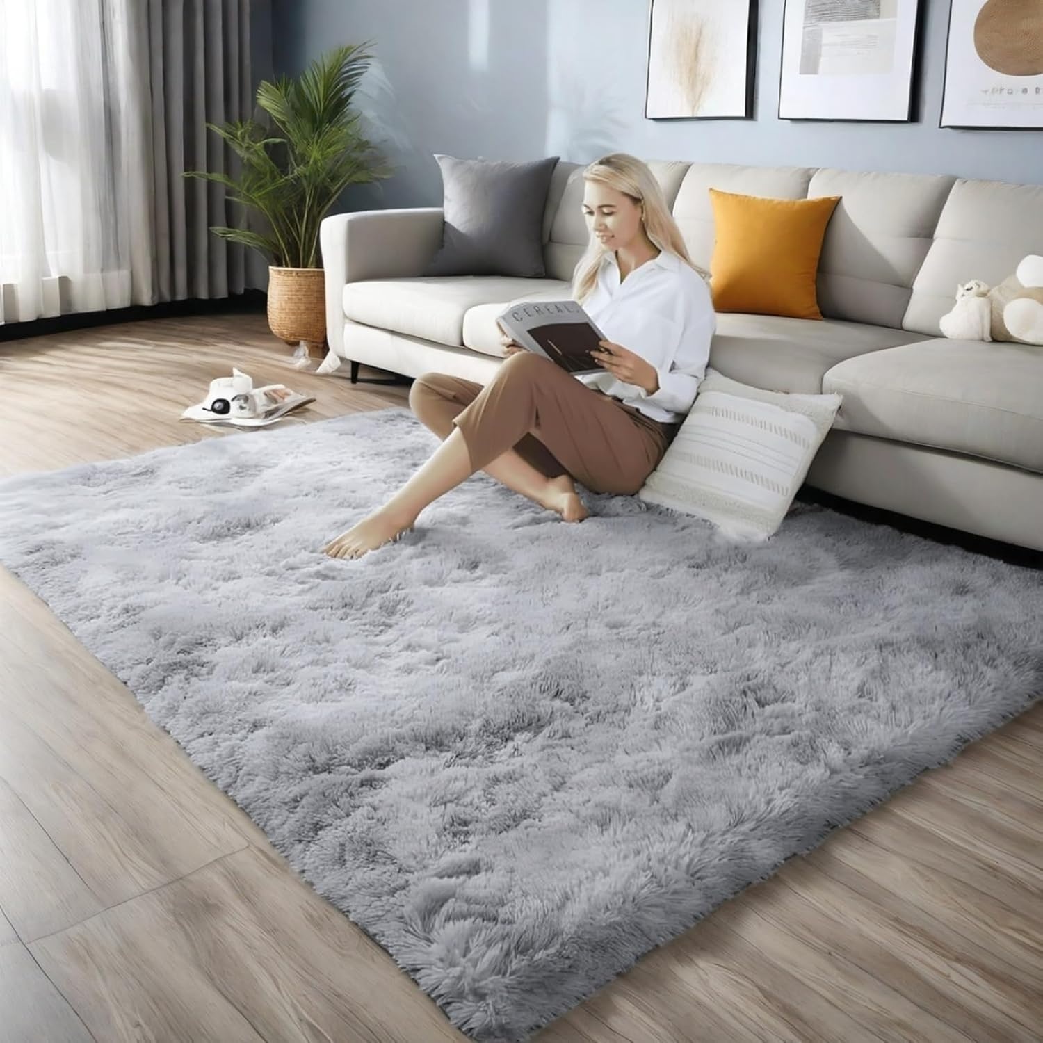 SUBEEN Modern Woonkamer Vloerkleed Langpolig Zacht Vloerkleed Rechthoekig Vloerkleed Luxe Vloerkleed Gezellige Woonkamer Meisjes Kinderen Antislip Vloerkleed (Lichtgrijze, 80x160cm)