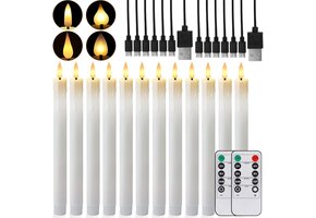 LED Staafkaarsen Wit/Ivoor 6 Stuks: Oplaadbaar met Timer & 4 Opzetstukken (52% Korting!)