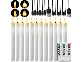 Oplaadbare led-staafkaarsen met timerfunctie, 12 stuks led-kaarsen, flikkerende vlam met 4 soorten lampsokkels, witte staafkaars voor tafel, kamer, Halloween, kerstdecoratie