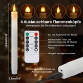 Oplaadbare led-staafkaarsen met timerfunctie, 12 stuks led-kaarsen, flikkerende vlam met 4 soorten lampsokkels, witte staafkaars voor tafel, kamer, Halloween, kerstdecoratie