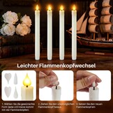 Oplaadbare led-staafkaarsen met timerfunctie, 12 stuks led-kaarsen, flikkerende vlam met 4 soorten lampsokkels, witte staafkaars voor tafel, kamer, Halloween, kerstdecoratie