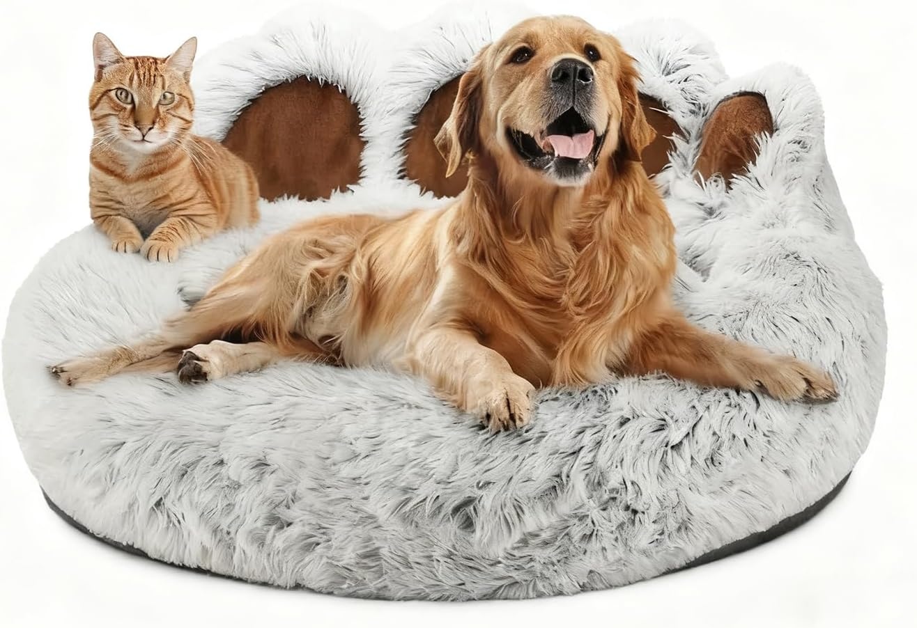 65cm Ø Pluizig Huisdierbed Donzig Hondenbed Kalmerend Kattenbed Wasbaar Kattenmand winter Huisdier Slaapkussen warm Anti-Slip Hondenmand voor Kleine en Middelgrote Honden