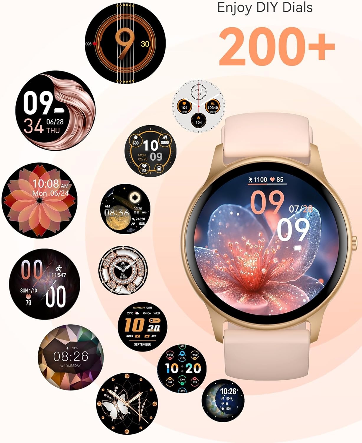 Smartwatch Dames Rose Goud - 1.3" Kleurendisplay - 74% Korting