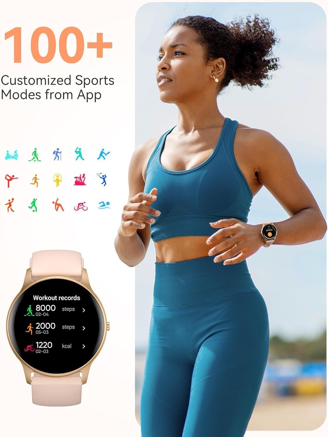 Smartwatch Dames Rose Goud - 1.3" Kleurendisplay - 74% Korting