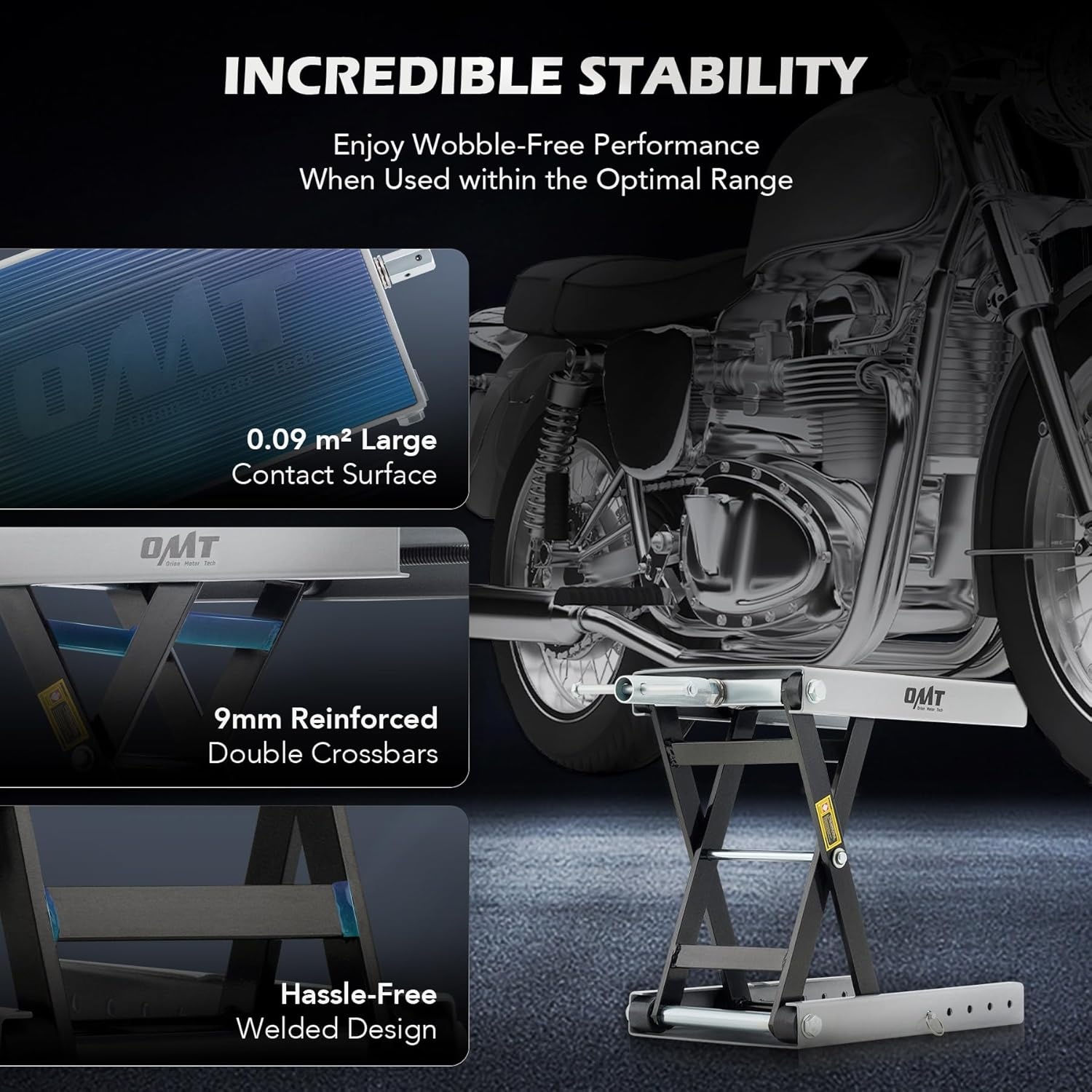 OMT Motorlift, Motorfietslift met platform, Max. 500kg schaarlift met basis& T-hendel, Heavy Duty Motorfiets schaartafeltje voor dirt bike touring cruiser