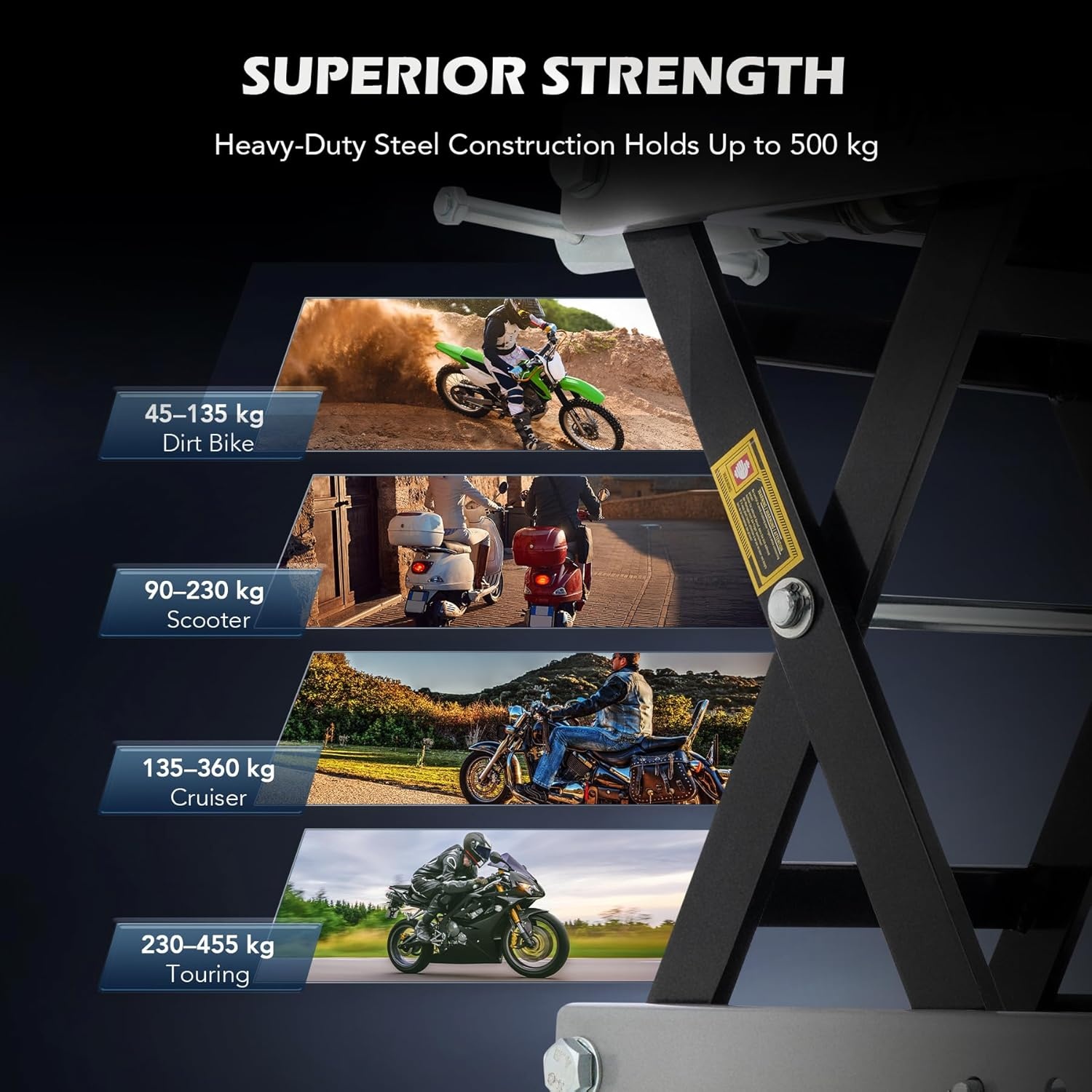 OMT Motorlift, Motorfietslift met platform, Max. 500kg schaarlift met basis& T-hendel, Heavy Duty Motorfiets schaartafeltje voor dirt bike touring cruiser