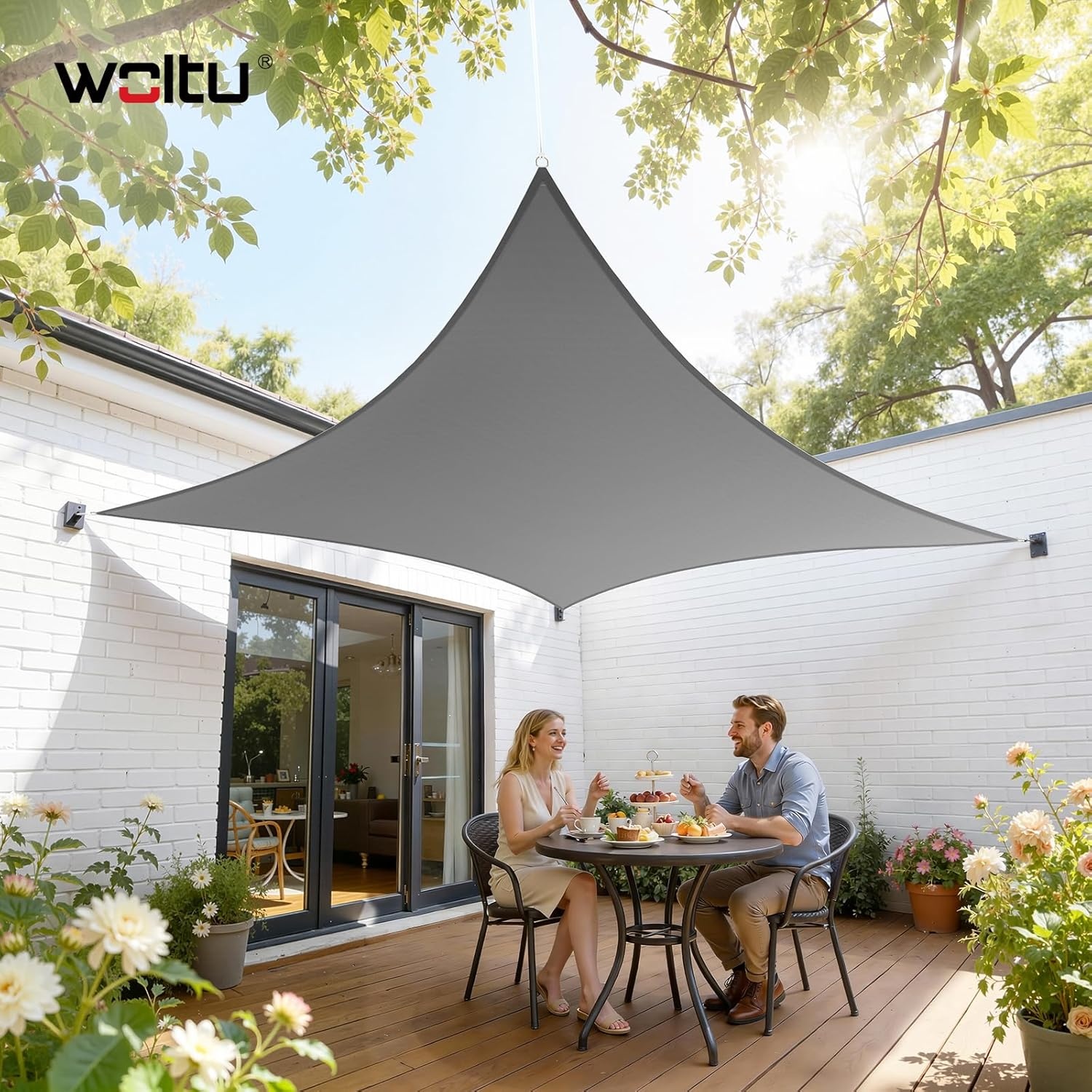 WOLTU Rechthoekig Zonnedoek 5x7m Grijs Waterafstotend Polyester met UV Bescherming voor Tuin en Terras
