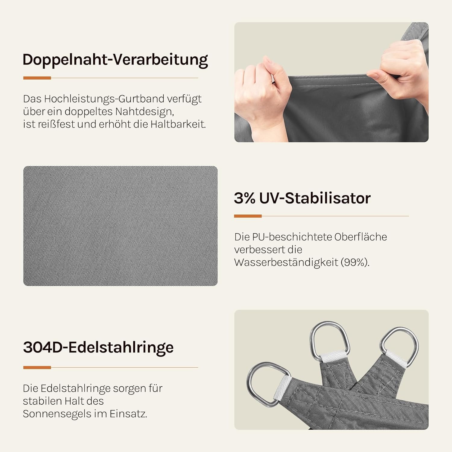 WOLTU Rechthoekig Zonnedoek 5x7m Grijs Waterafstotend Polyester met UV Bescherming voor Tuin en Terras