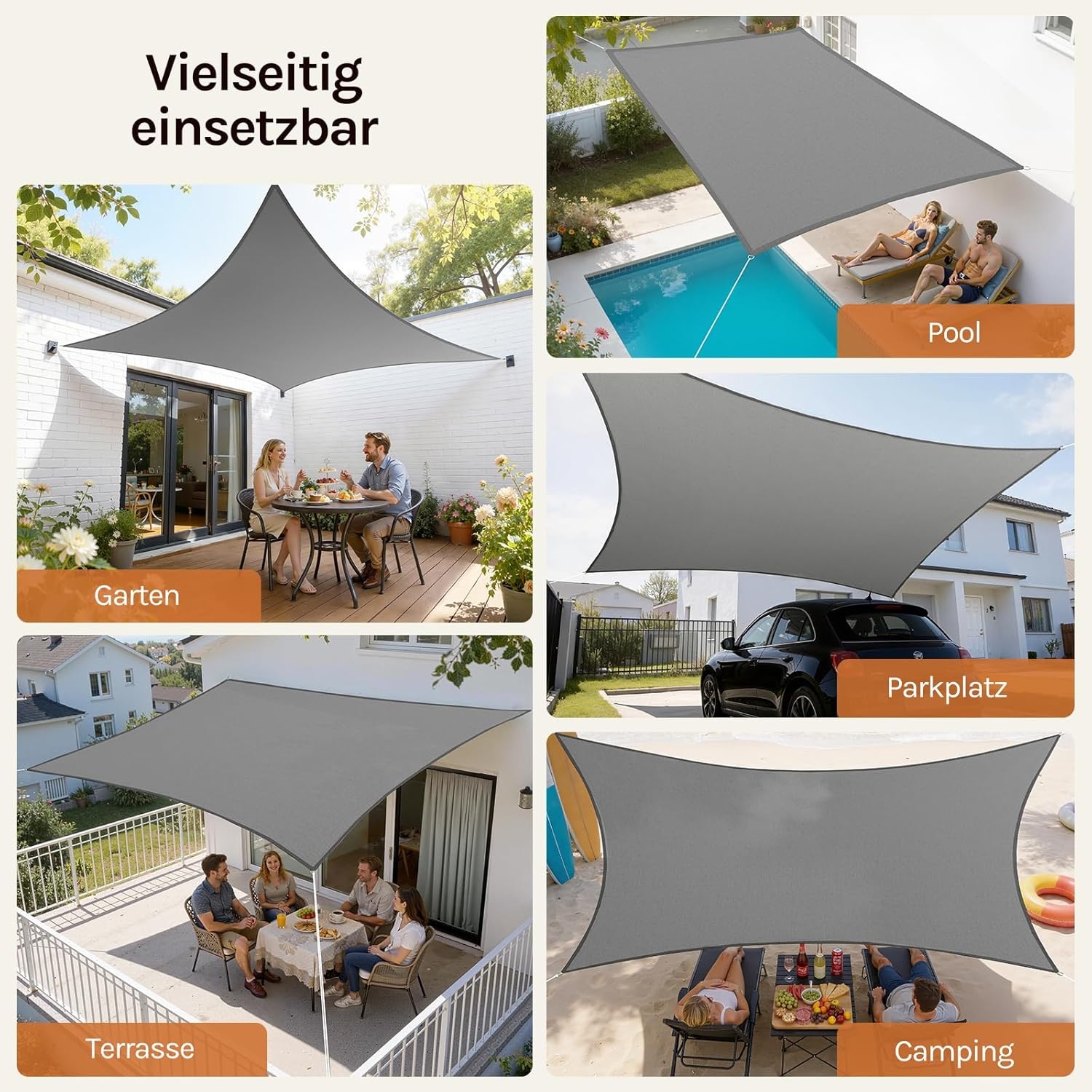 WOLTU Rechthoekig Zonnedoek 5x7m Grijs Waterafstotend Polyester met UV Bescherming voor Tuin en Terras