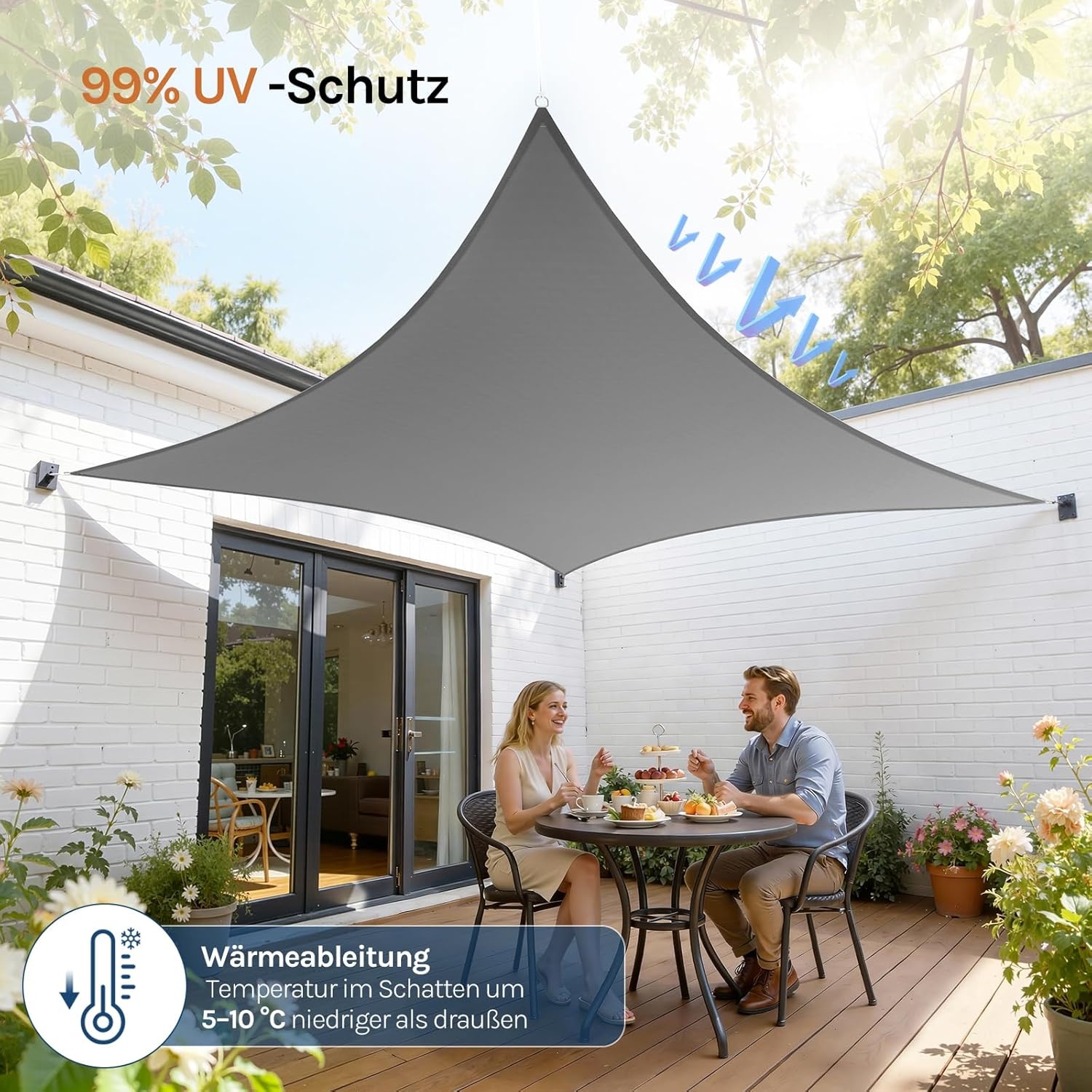 WOLTU Rechthoekig Zonnedoek 5x7m Grijs Waterafstotend Polyester met UV Bescherming voor Tuin en Terras