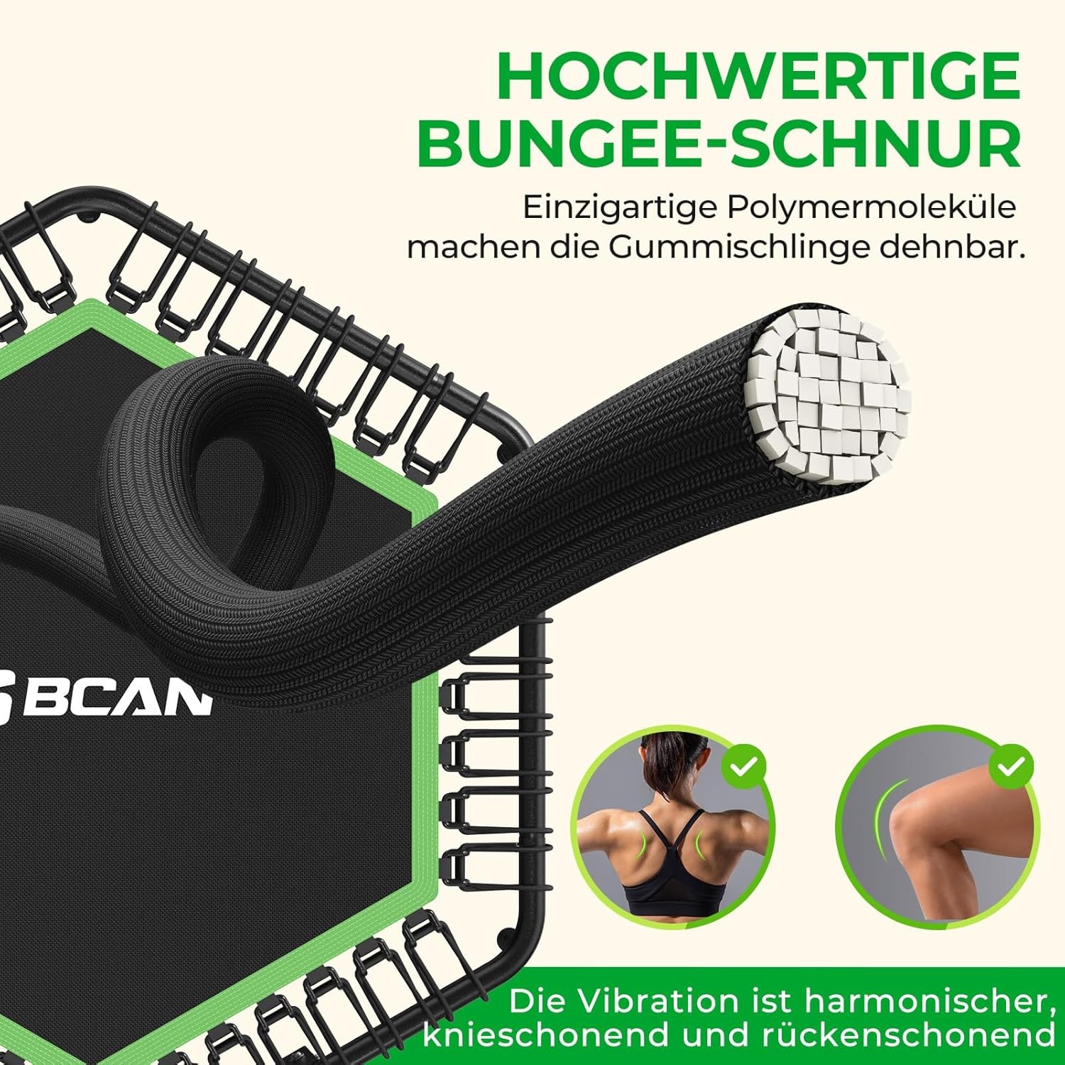 BCAN Fitness Trampoline 122 cm Groen met Bungee-touwen en Verstelbare Handgreep