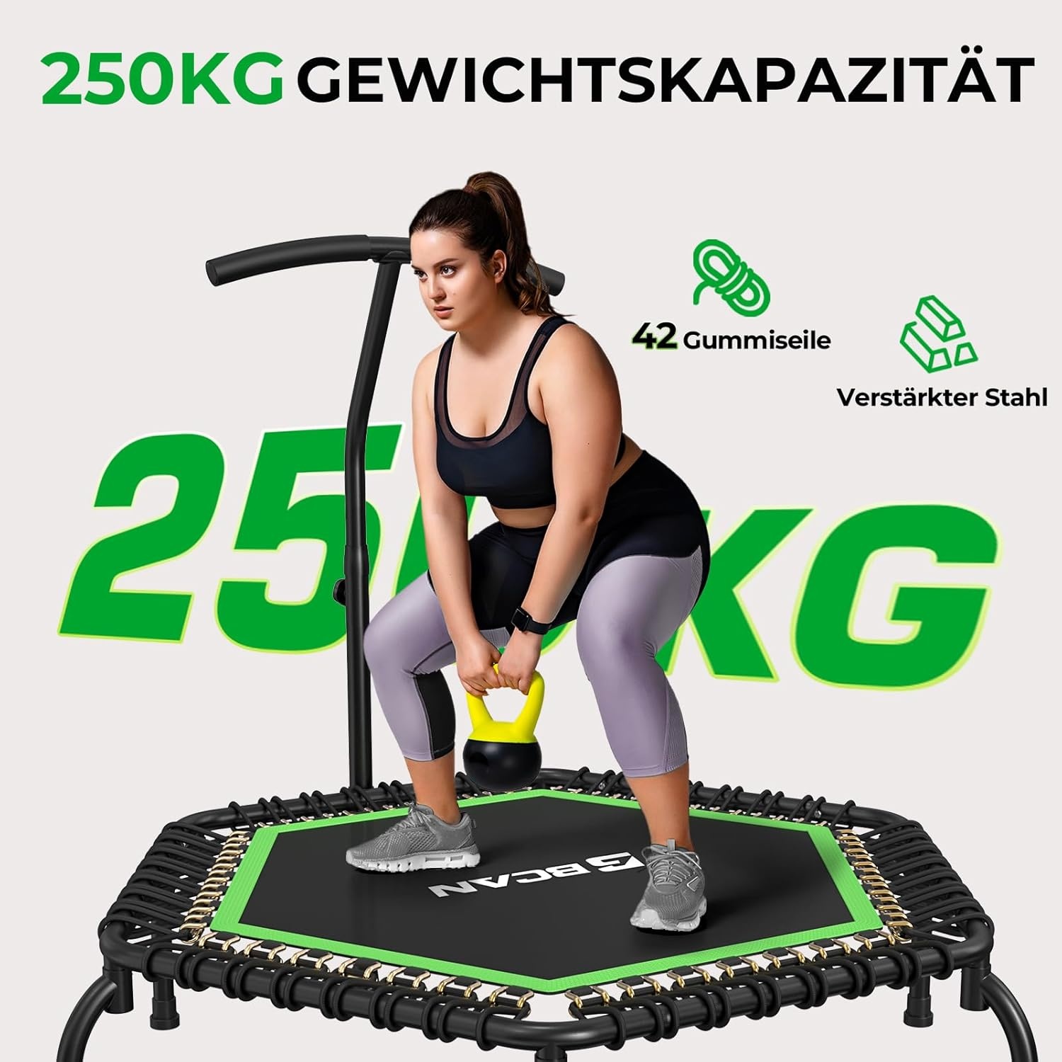 BCAN Fitness Trampoline 122 cm Groen met Bungee-touwen en Verstelbare Handgreep