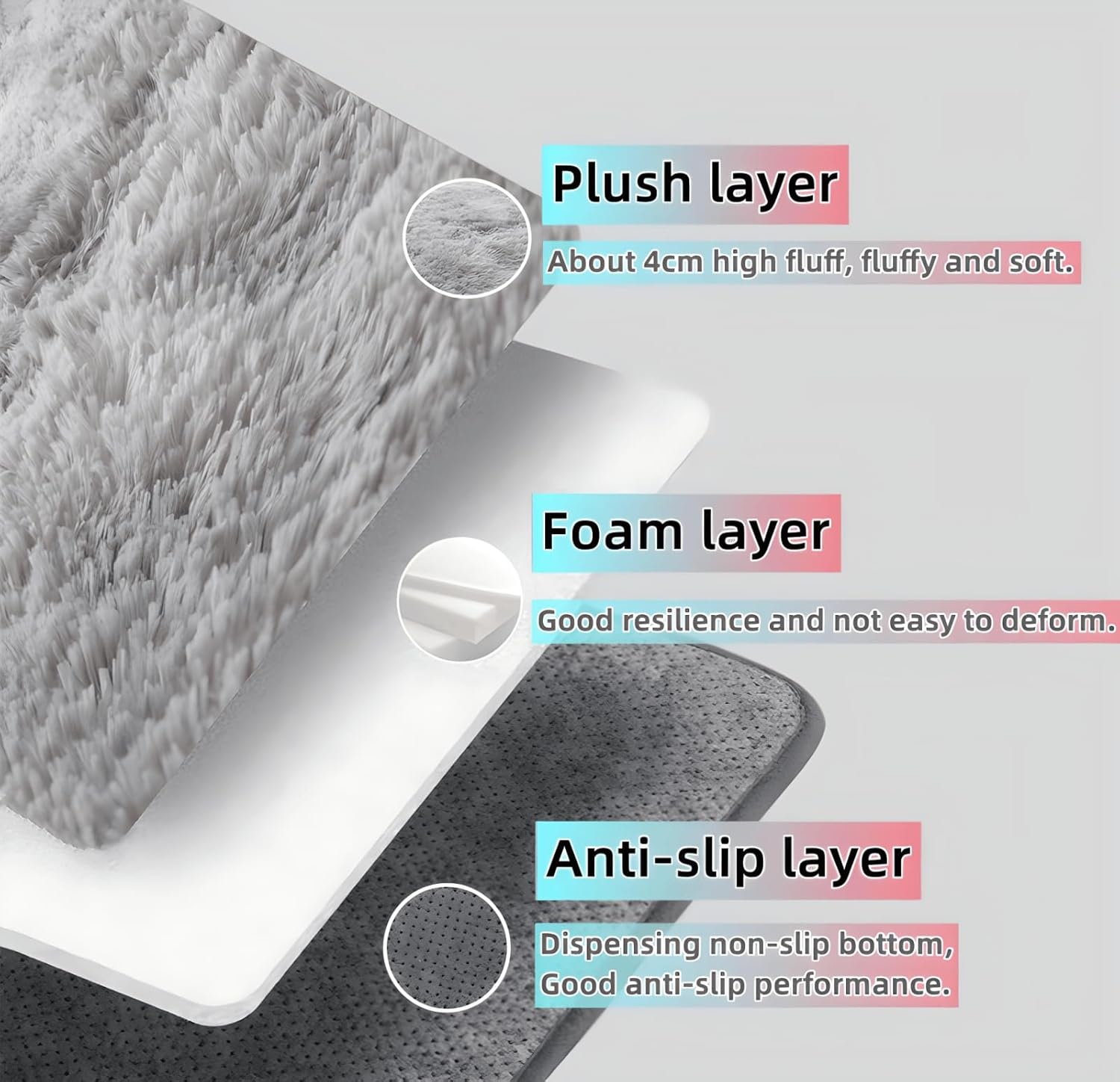 SUBEEN Modern Woonkamer Vloerkleed Langpolig Zacht Vloerkleed Rechthoekig Vloerkleed Luxe Vloerkleed Gezellige Woonkamer Meisjes Kinderen Antislip Vloerkleed (Lichtgrijze, 80x160cm)