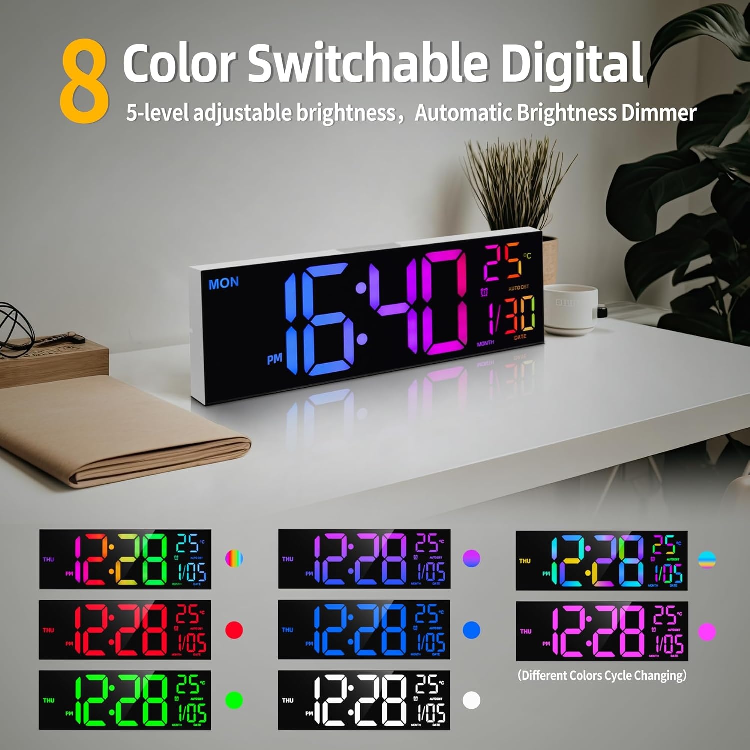 Digitale Wandklok 41cm | Temp, Datum, Zomertijd | 29% Korting!