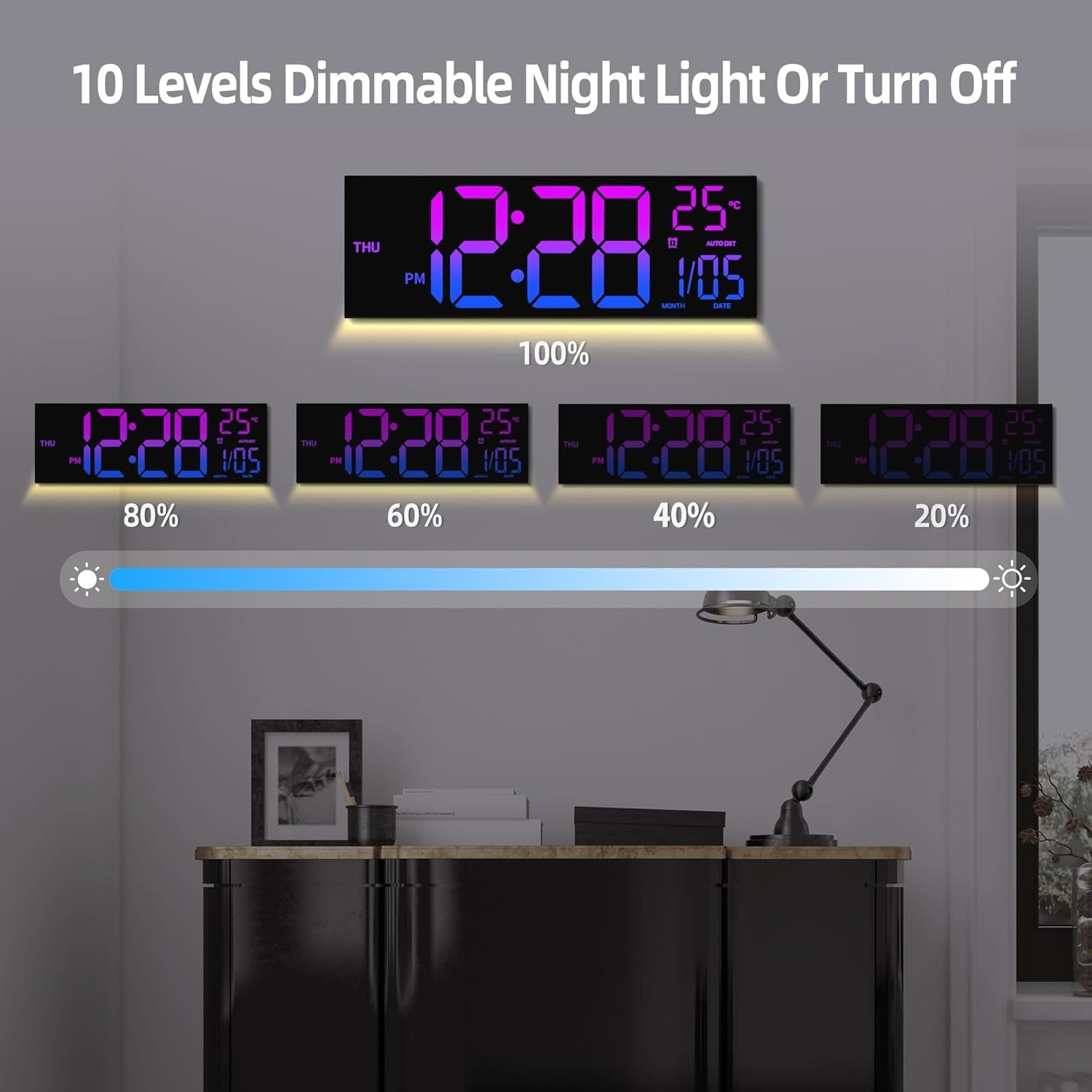 Digitale Wandklok 41cm | Temp, Datum, Zomertijd | 29% Korting!