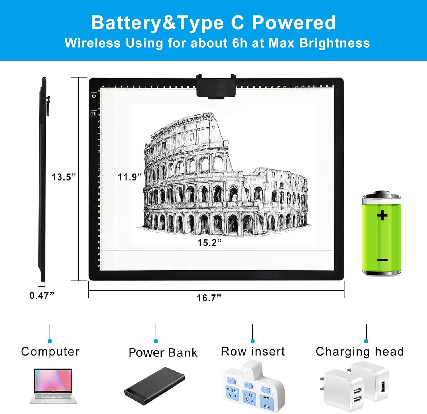 TOHETO A3 Light Pad | Draadloos Oplaadbaar | 58% Korting