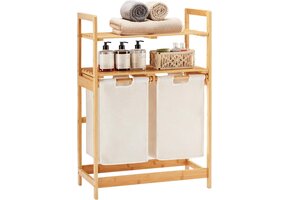 Wasmand Bamboeframe, 2 Planken & 2 Waszakken - Ivoor (36% Korting!)