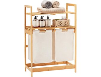 Wasmand Bamboeframe 2 Planken & Zakken - 93x64x33 cm - Ivoor (48% Korting)