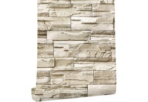 Vintage Baksteen Behang - Zelfklevend & Waterdicht (Beige, 45x300 cm)