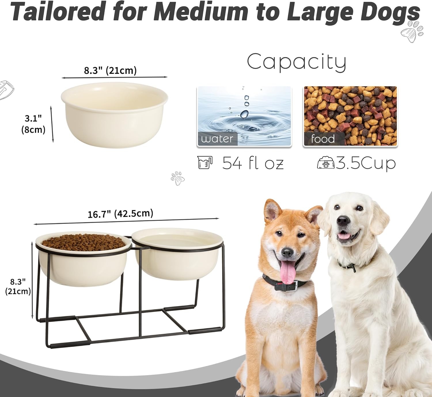 Verhoogde Keramische Voerbakken Hond | Antislip & Dubbel | 2x 1600ml Beige | 46% Korting