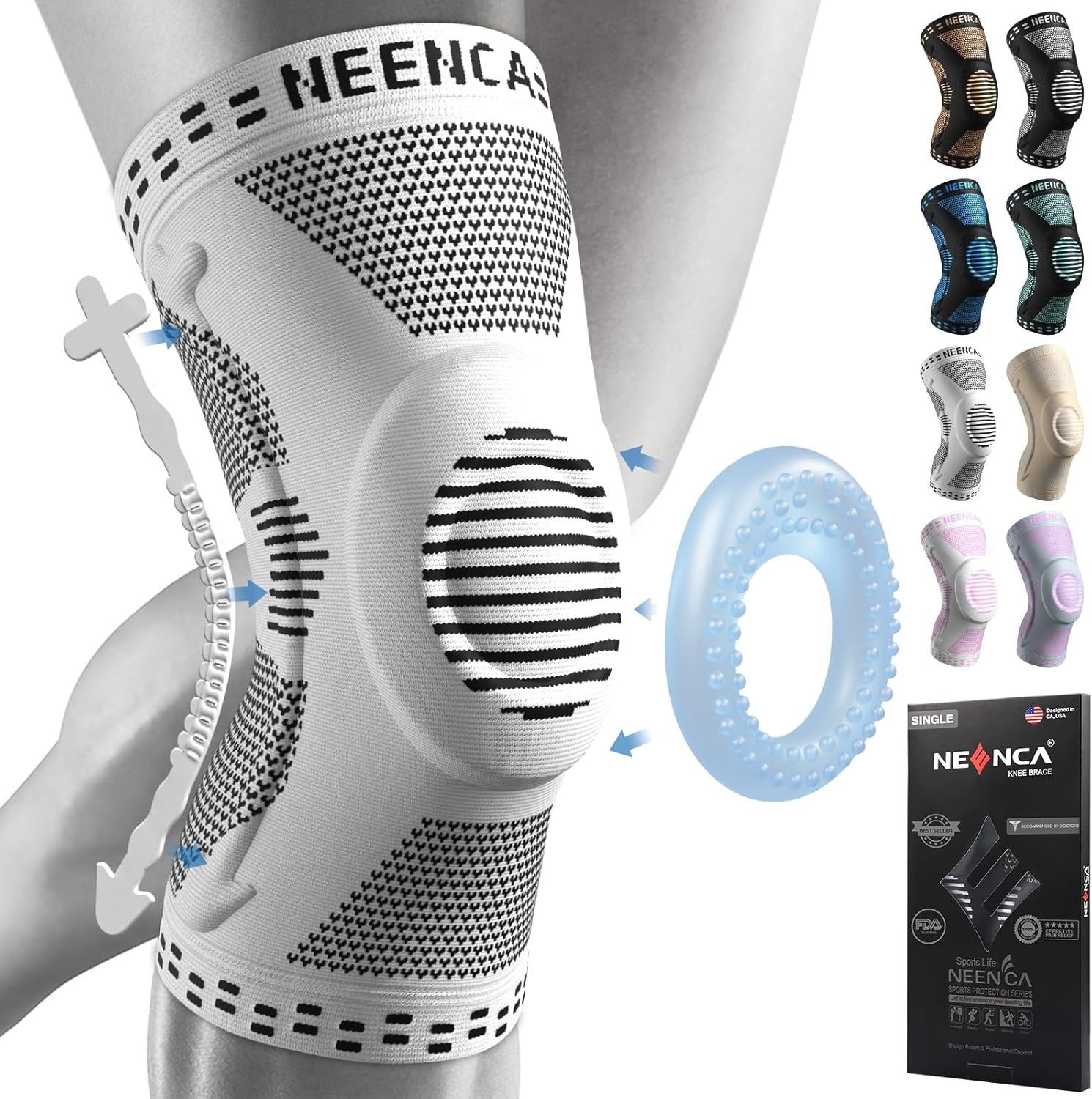 NEENCA Kniebandages XL Grijs - 28% Korting op Kniepijn Verlichting