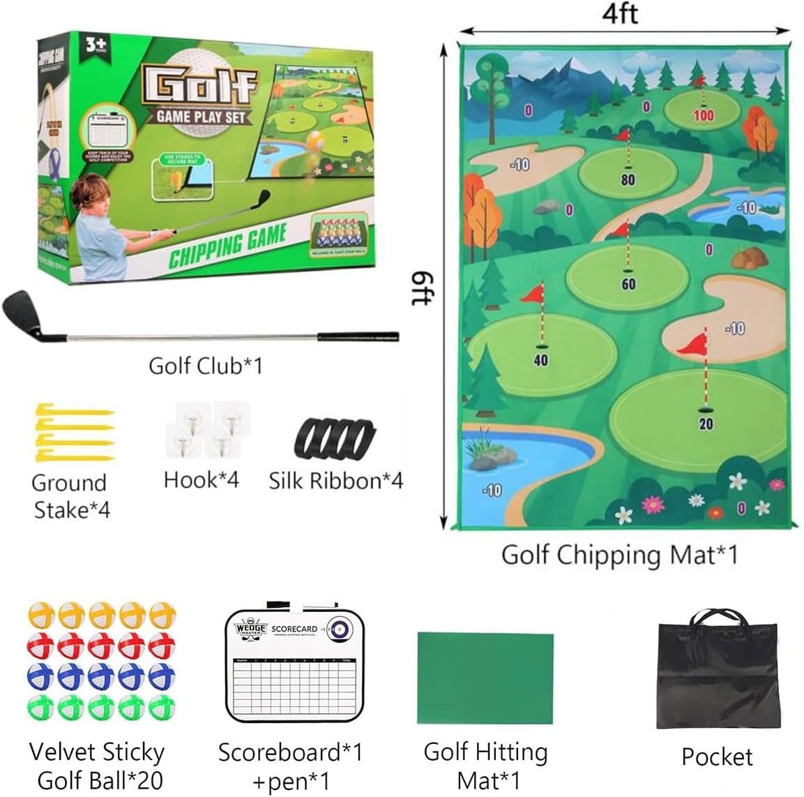 Golf Chipping Mat Groen (180x120cm) met Ballen & Scorebord - 29% Korting