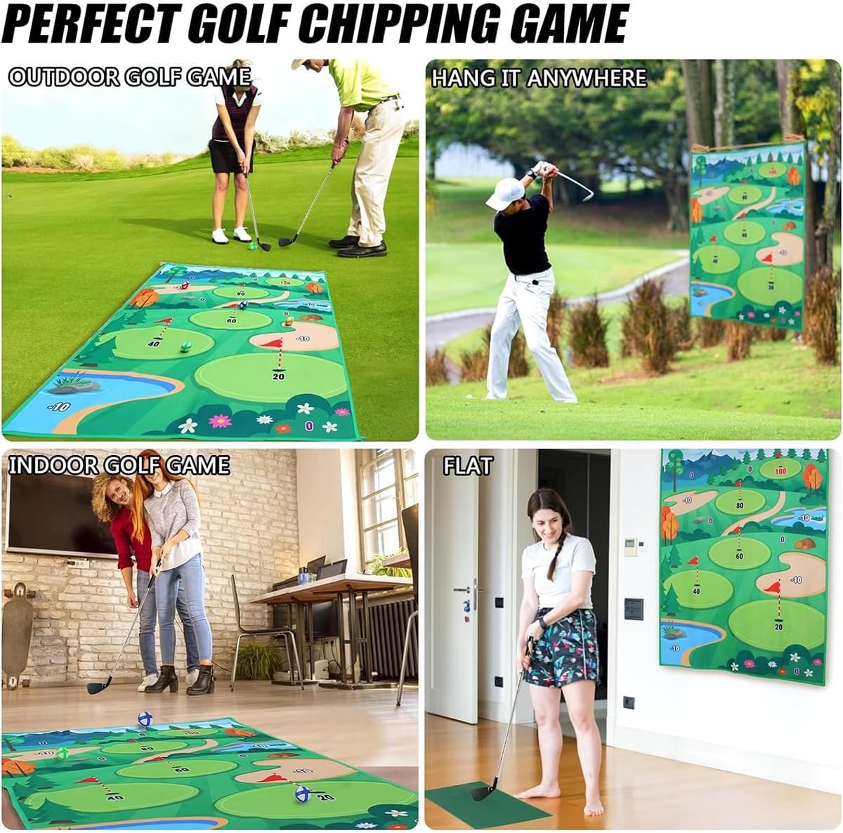 Golf Chipping Mat Groen (180x120cm) met Ballen & Scorebord - 29% Korting