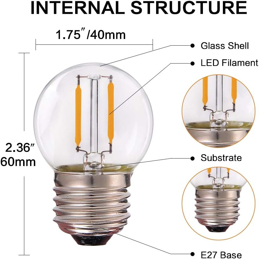 6x G40 LED Filament Lampen 1W E27 Warm Wit - 26% Korting!