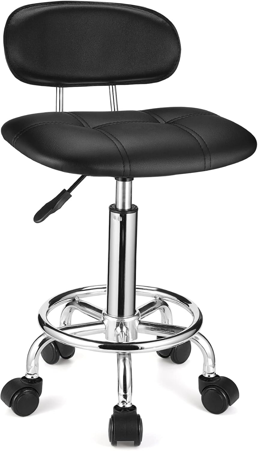 Rolkruk Zwart PU Leer met Rugleuning | 29% Korting