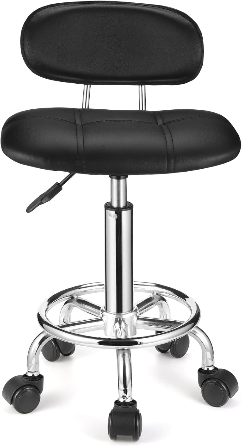 Rolkruk Zwart PU Leer met Rugleuning | 29% Korting