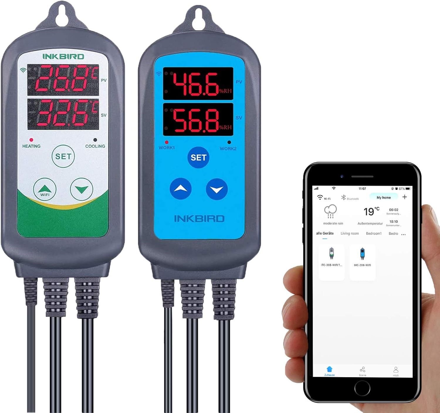 Inkbird Combinatie Kit: WiFi Temperatuurcontroller ITC-308 & WiFi Vochtigheidsregelaar IHC-200