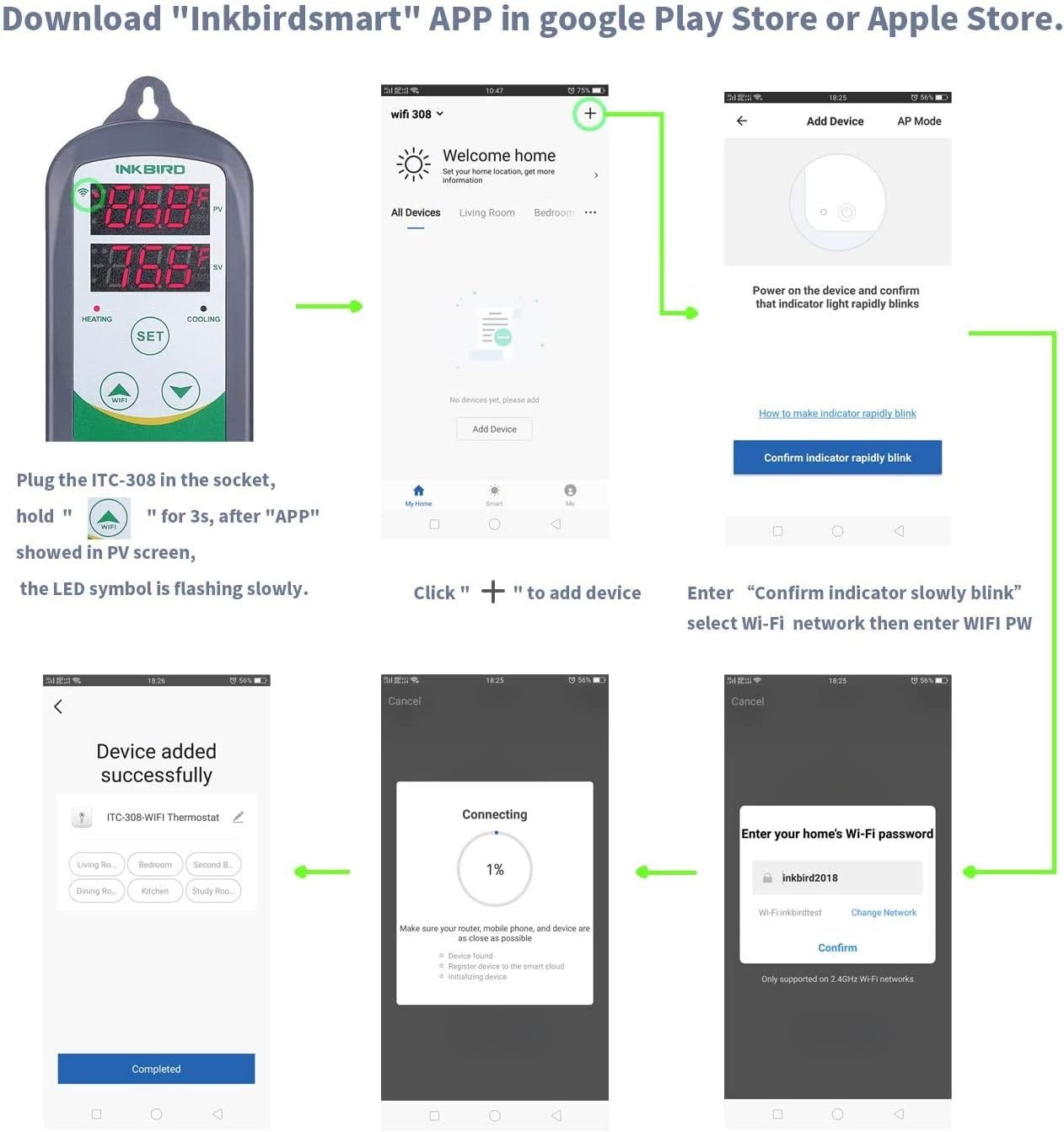 Inkbird Combinatie Kit: WiFi Temperatuurcontroller ITC-308 & WiFi Vochtigheidsregelaar IHC-200