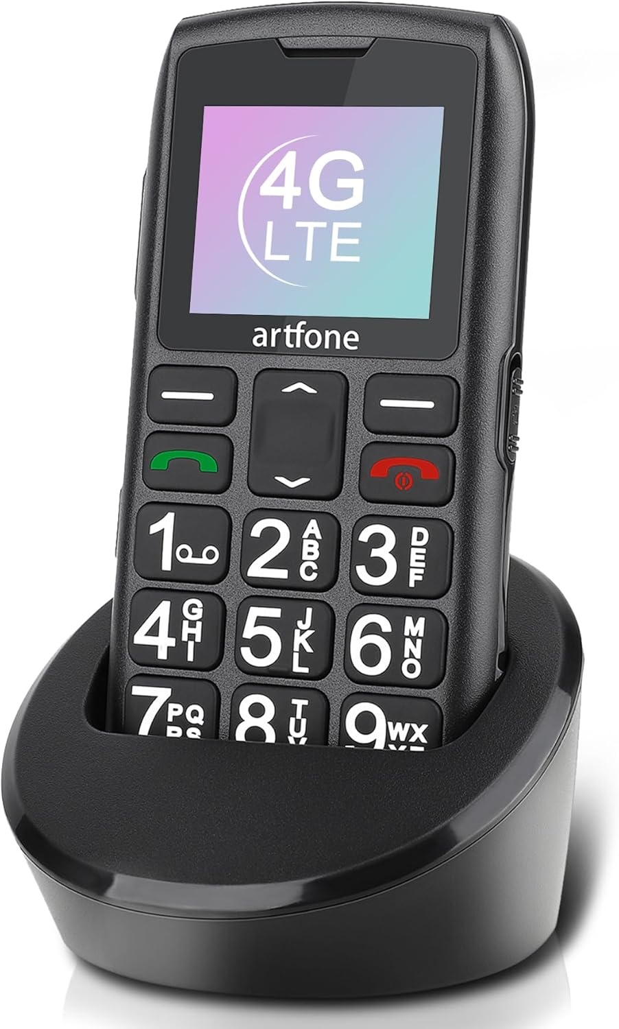 artfone Senior ontgrendeld mobiele telefoon met grote knoppen, SOS-knop, hoog volume, 1400mAh batterij, FM-radio, oplaadstation, 4G mobiele telefoon voor senioren C1 LTE Senior