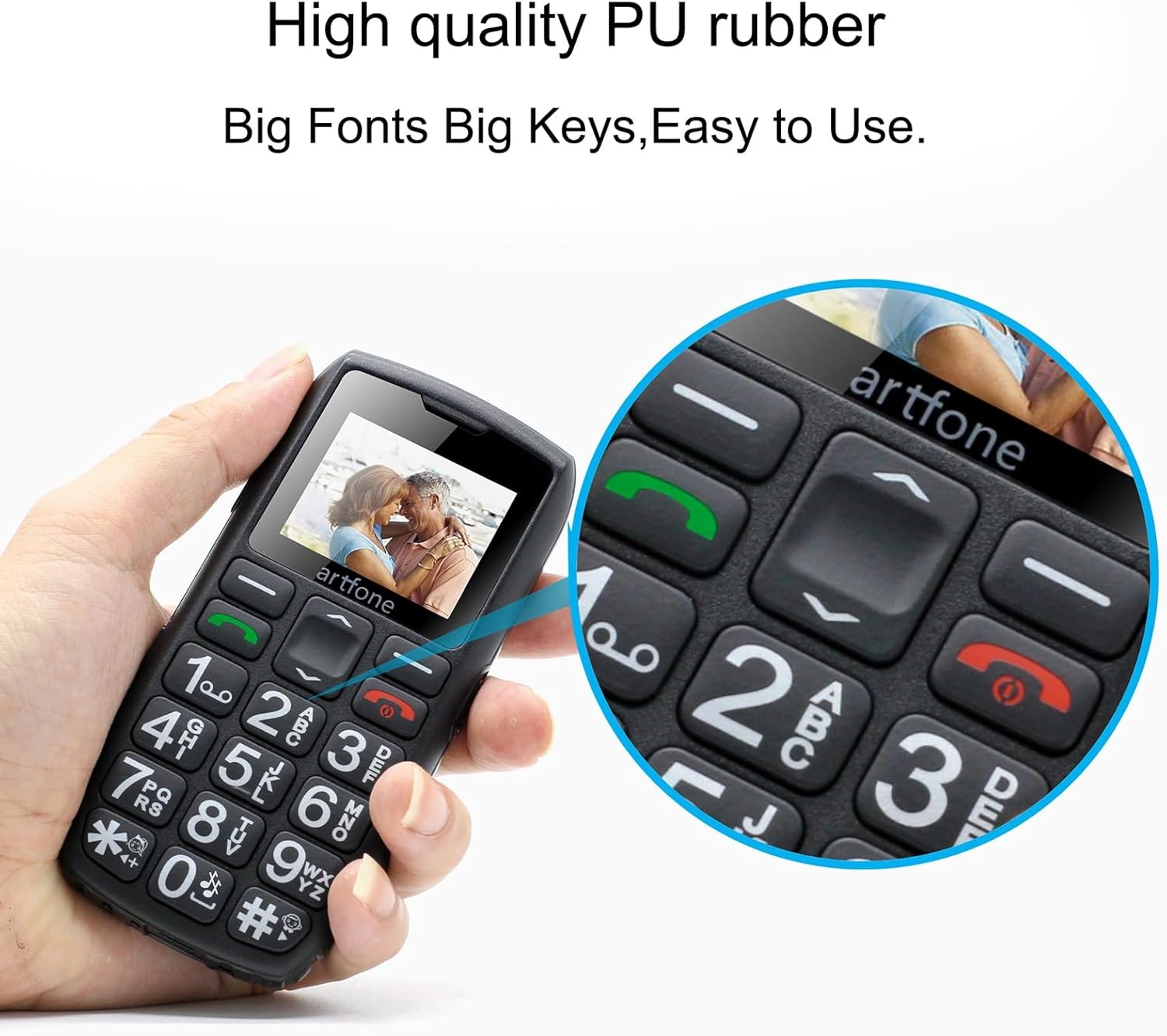 artfone Senior ontgrendeld mobiele telefoon met grote knoppen, SOS-knop, hoog volume, 1400mAh batterij, FM-radio, oplaadstation, 4G mobiele telefoon voor senioren C1 LTE Senior