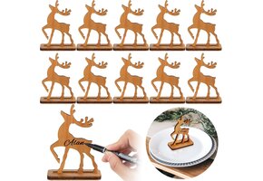 Houten Rendier Plaatskaartjes Kerst (10 stuks) - 72% Korting!