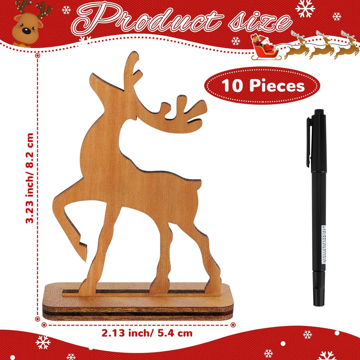 Houten Rendier Plaatskaartjes Kerst (10 stuks) - 72% Korting!