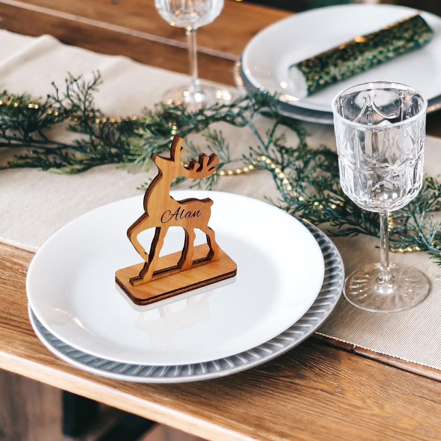 Houten Rendier Plaatskaartjes Kerst (10 stuks) - 72% Korting!