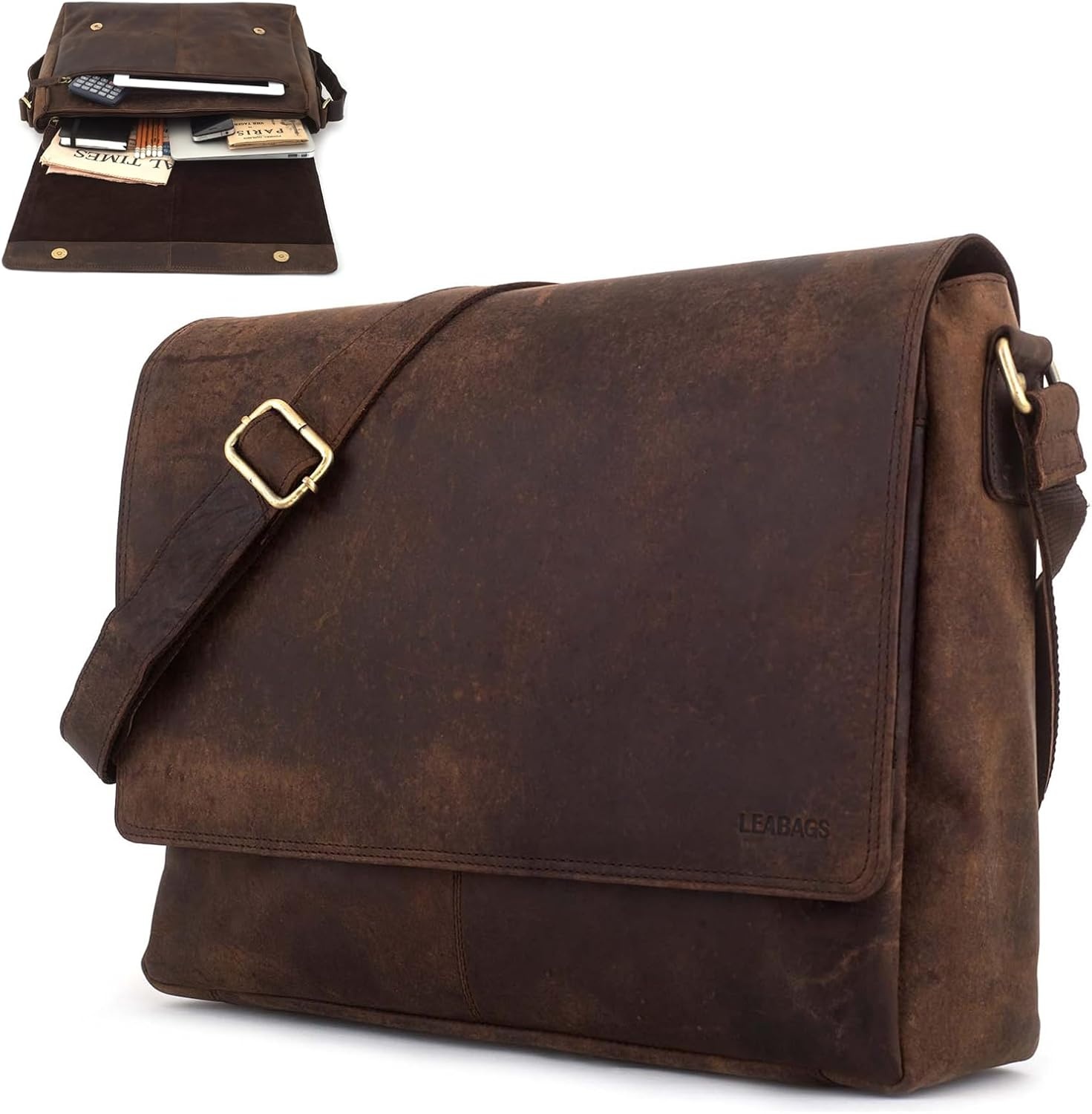 LEABAGS Lederen Laptoptas - Vintage Look - 35% Korting