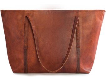 LEABAGS Leren Schoudertas Dames - Roodbruin Vintage - 40cm - Nu 34% Korting!