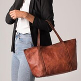 LEABAGS Leren Schoudertas Dames - Roodbruin Vintage - 40cm - Nu 34% Korting!
