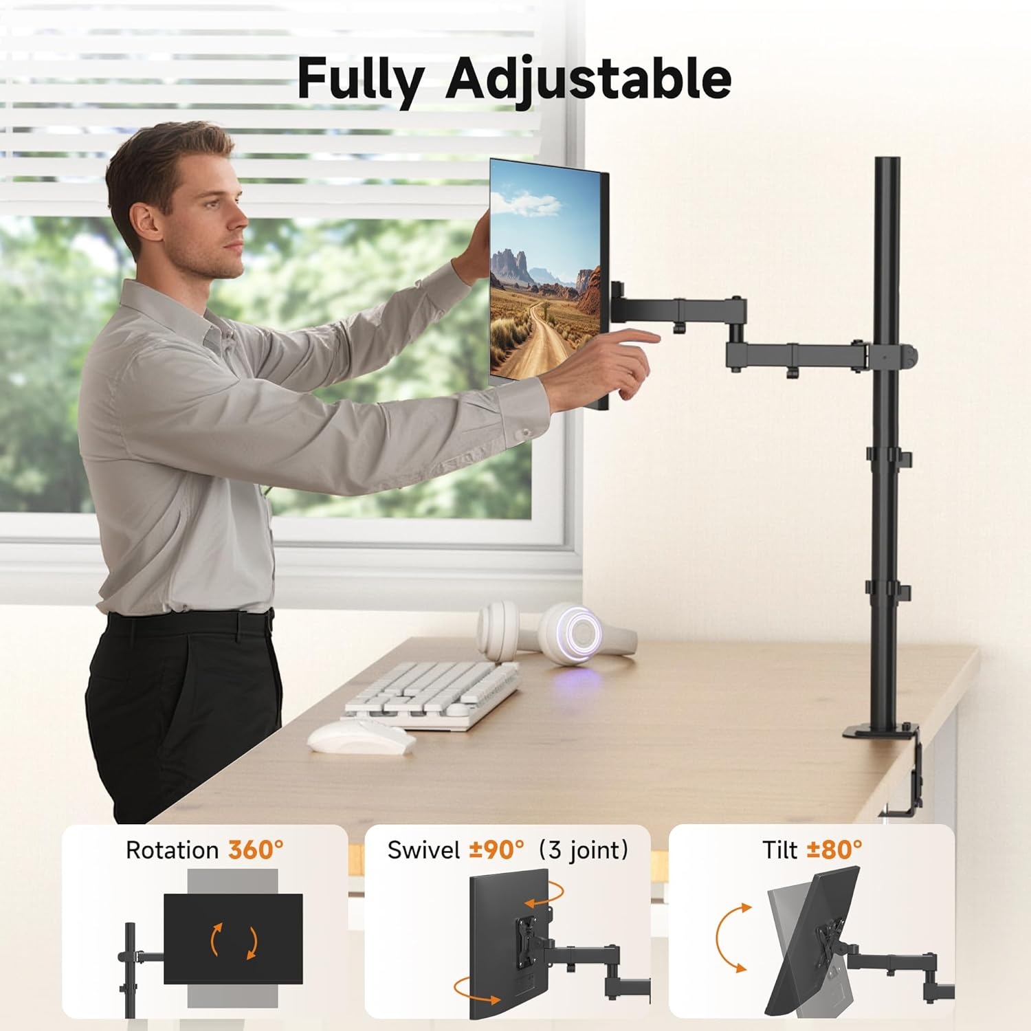 Monitorarm Zwart 33% Korting | Tot 32" | 80cm Hoog | Flexibel