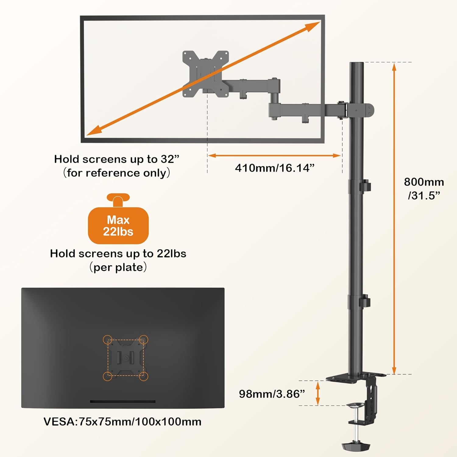 Monitorarm Zwart 33% Korting | Tot 32" | 80cm Hoog | Flexibel