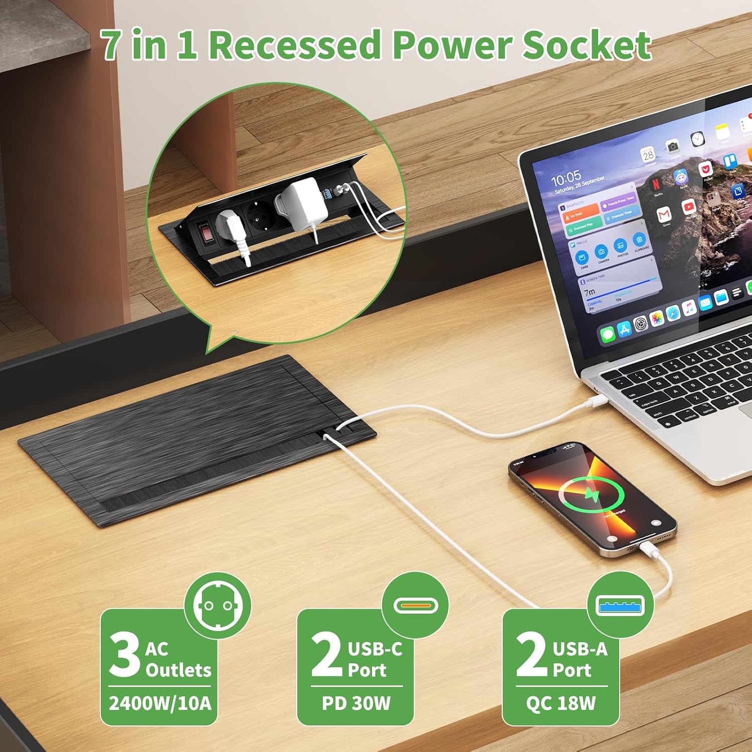 Intrekbare Stekkerdoos met 4x USB & 3x Stopcontact - 34% Korting!