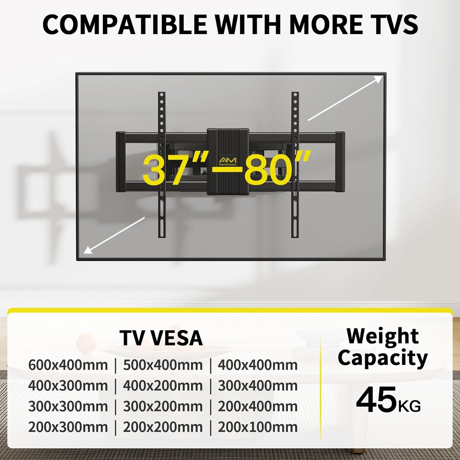 Alphamount TV-muurbeugel 37-80" - Zwenkbaar & Kantelbaar met 34% Korting