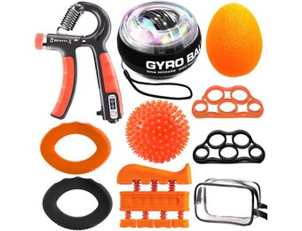 EASJOY Hand Grip Trainer Set met Vingerversterker en Polsbal – 9 Delig