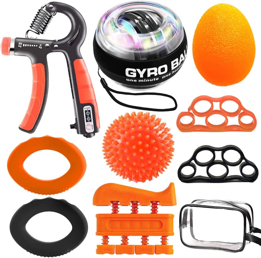 EASJOY Hand Grip Trainer Set met Vingerversterker en Polsbal – 9 Delig
